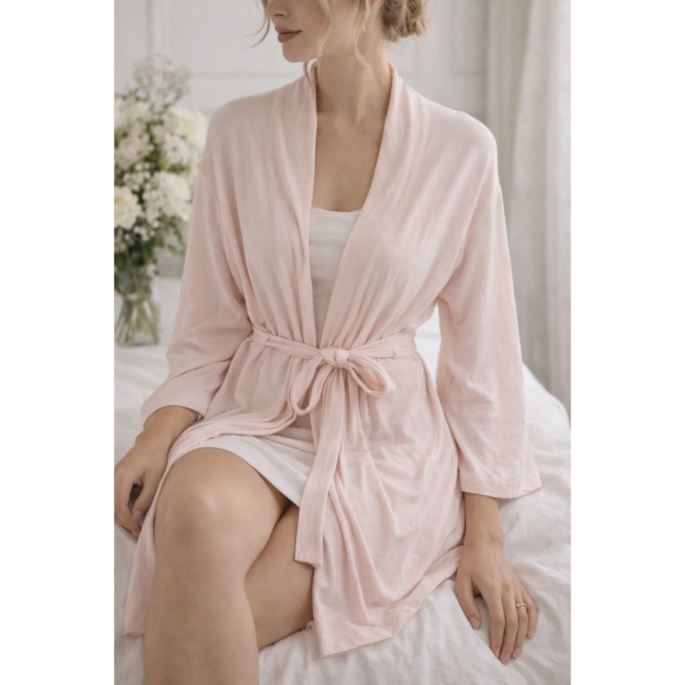 Eberjey Blush Pink Modal Robe Tie Waist Soft Bridal M/L - Picture 1 of 6
